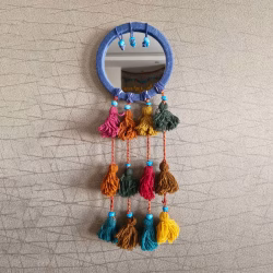 ریسه سنتی منگوله دار آینه دیواری آبی