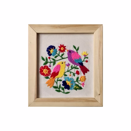 تابلوی گلدوزی طرح گل و پرنده 30 در 27